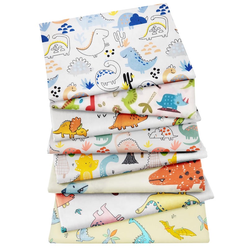 Aubliss 8pcs Fat Quarter Fabric Bundles 100% Cotton 20'' x 20'' Quilting Cotton Craft Fabric Pre-Cut Squares Sheets for Patchwork Sewing Quilting Crafting(Dinosaur) - Image 1